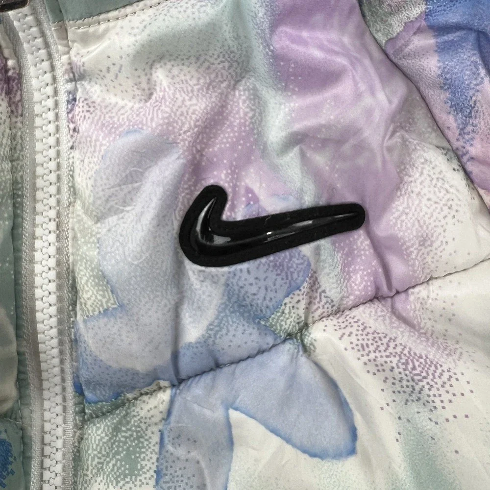 Nike Girls AOP Floral Puffer Jacket L Pastel Multicolor Hooded Fleece Lined
